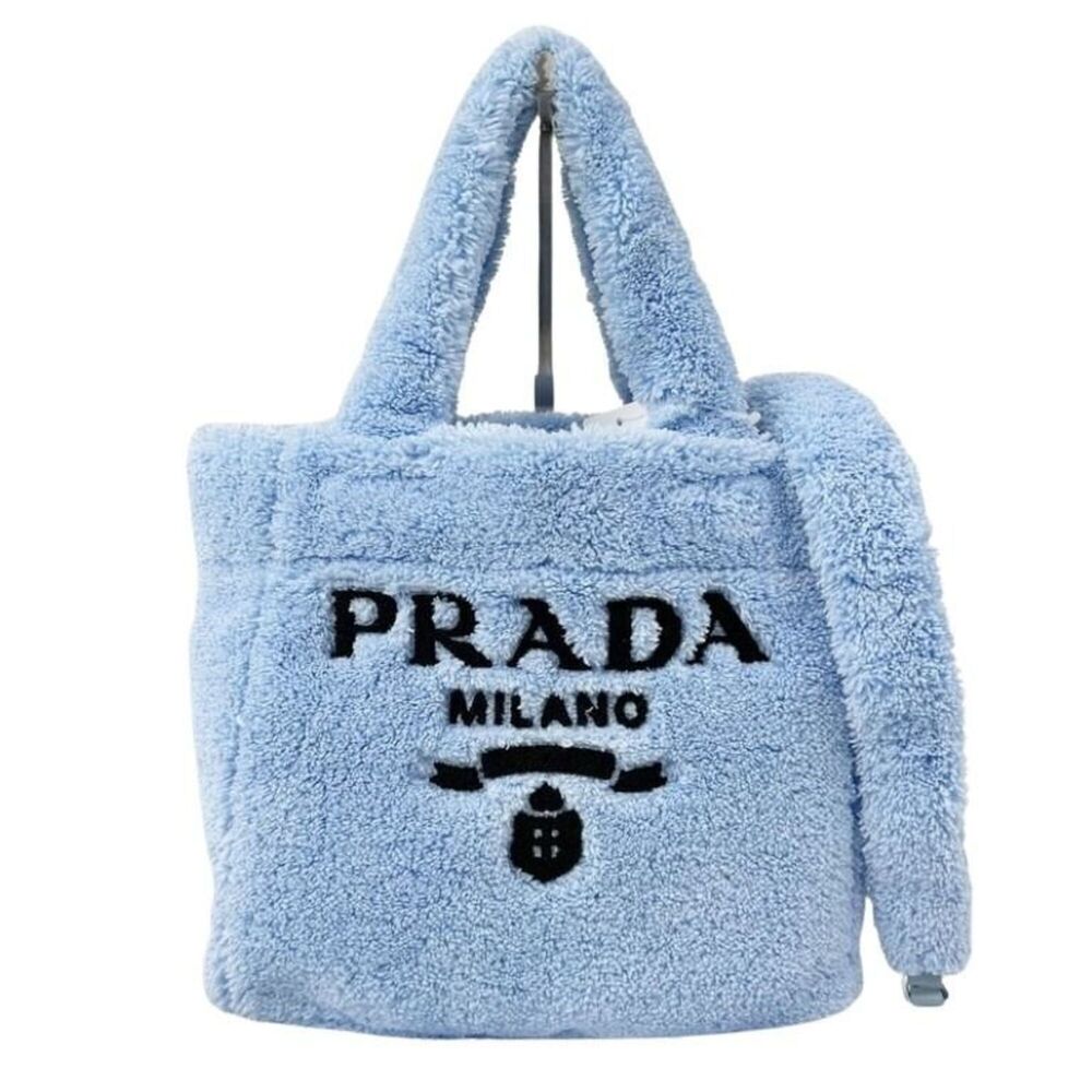 PRADA Shearling Mini Tote Handbag 1BG447 Blue Pile Women's Shoulder Bag